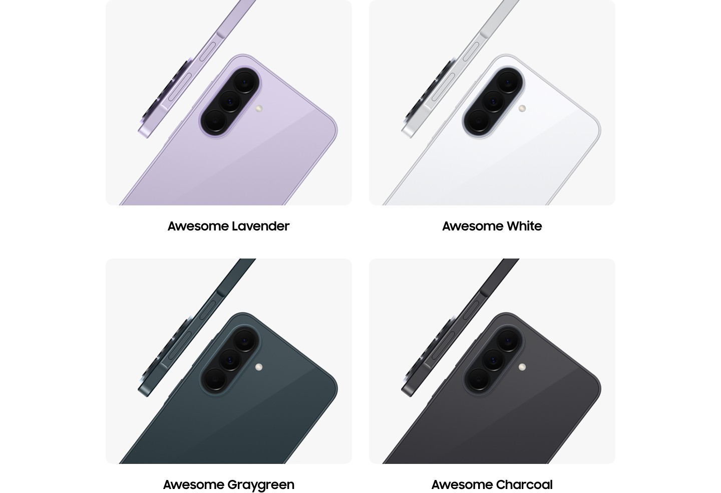 Zu sehen ist ein leicht nach rechts geneigtes Galaxy A37 5G in Awesome Lavender von hinten. Dabei wird das dreifache Kamerasystem unterstrichen. Ein weiteres Galaxy A37 5G in Awesome Lavender ist im Seitenprofil zu erkennen. Sein schlankes Design wird betont.
Zu sehen ist ein leicht nach rechts geneigtes Galaxy A37 5G in Awesome White von hinten. Dabei wird das dreifache Kamerasystem unterstrichen. Ein weiteres Galaxy A37 5G in Awesome White ist im Seitenprofil zu erkennen. Sein schlankes Design wird betont.
Zu sehen ist ein leicht nach rechts geneigtes Galaxy A37 5G in Awesome Graygreen von hinten. Dabei wird das dreifache Kamerasystem unterstrichen. Ein weiteres Galaxy A37 5G in Awesome Graygreen ist im Seitenprofil zu erkennen. Sein schlankes Design wird betont.
Zu sehen ist ein leicht nach rechts geneigtes Galaxy A37 5G in Awesome Charcoal von hinten. Dabei wird das dreifache Kamerasystem unterstrichen. Ein weiteres Galaxy A37 5G in Awesome Charcoal ist im Seitenprofil zu erkennen. Sein schlankes Design wird betont.