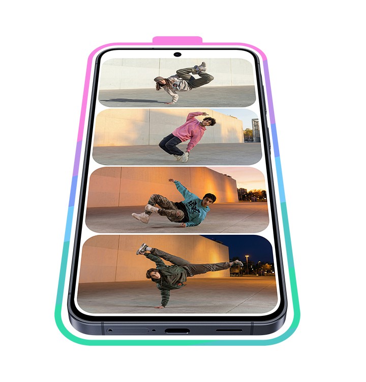 Zu sehen ist ein Galaxy A37 5G. Über dem Smartphone steht „5.000 mAh“, was für ganztägige Produktivität und Unterhaltung steht.


