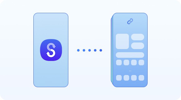 Zu sehen ist die Silhouette eines Smartphones mit dem Smart Switch-Symbol auf dem Display. Dies stellt dar, wie Daten auf ein anderes kompatibles Smartphone mit mehreren Datenschichten übertragen werden.

